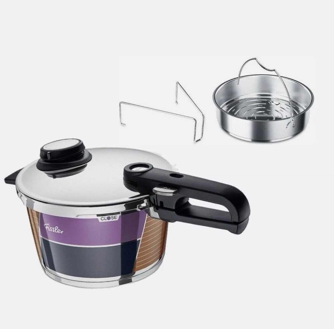 fissler pressure cooker vitavit premium anniversary edition with steamer inse...