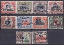 F-EX63557 GUATEMALA MLH-MH 1922 NEW VALUE OVERPRINT RAILROAD TRAIN BIRD QUETZAL