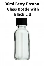 30ml Fatty clear glass boston round bottle with black lid with cone inside