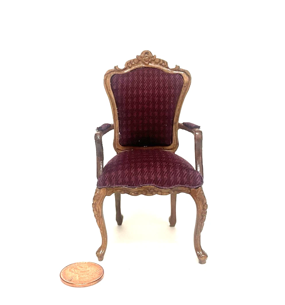 Silla Imperial Y 3 Libros En Miniatura 1:12 De Madera – Mueble Para Casa De Muñecas De Sala O Dormitorio