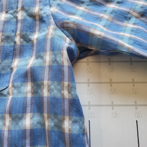 Vintage Y2K Point Zero Gingham Shirt Size M Blue Textured Button Up Summer Beach - Picture 8 of 9