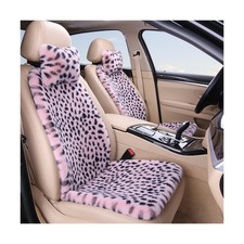 6PC Plush Leopard Car Front Seat Cover for Women, Non-Slip Automotive Seat Co...