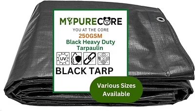 MYPURECORE YOU AT THE CORE Waterproof Tarpaulin Heavy-Duty Black Premium- Durable All-Weather Outdoor Cover