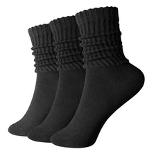 Women’s Scrunch Socks 3-Pack - Retro Solid Cotton Boot Calf Socks with Chunky...
