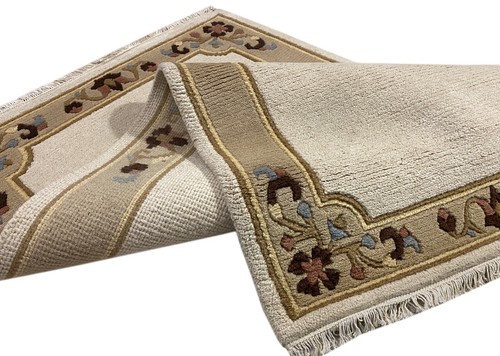 Nepal Teppich Handgeknüpft Beige 100% Wolle Orientteppich 90x155 cm N-106 - Bild 3 von 10