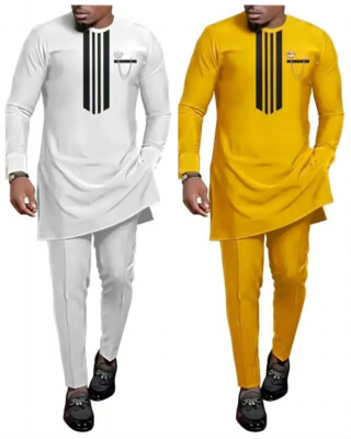 Men's African 2 Piece Set Traditional Shirt and Pants Set Suit Middle East Suit
