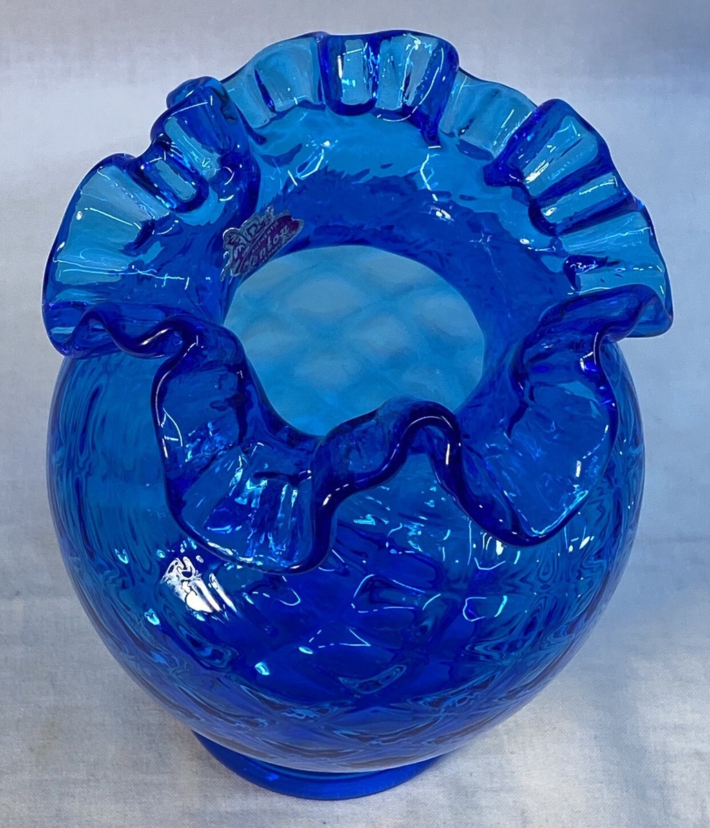 Fenton Art Glass Colonial Blue Diamond Optic Vase | eBay