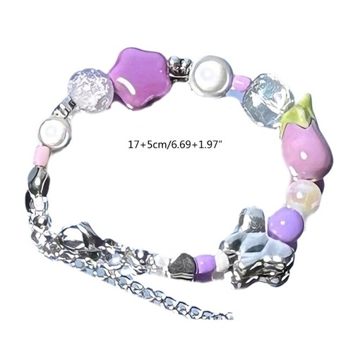 Purple Eggplant Beaded Bracelets Ceramic Star Temperament Adjustable Jewelry - Picture 8 of 8