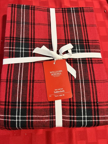 NEW Williams Sonoma CLASSIC RED TARTAN PLAID Tablecloth 70” x 108” Holidays - Picture 2 of 4