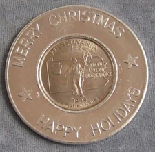 Encased 1999 Pennsylvania State Quarter in Merry Christmas Happy Holidays 