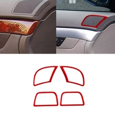4Pcs Red Door Speakers Frame Trim Carbon Fiber Sticker For Audi A4 S4 2005-2008