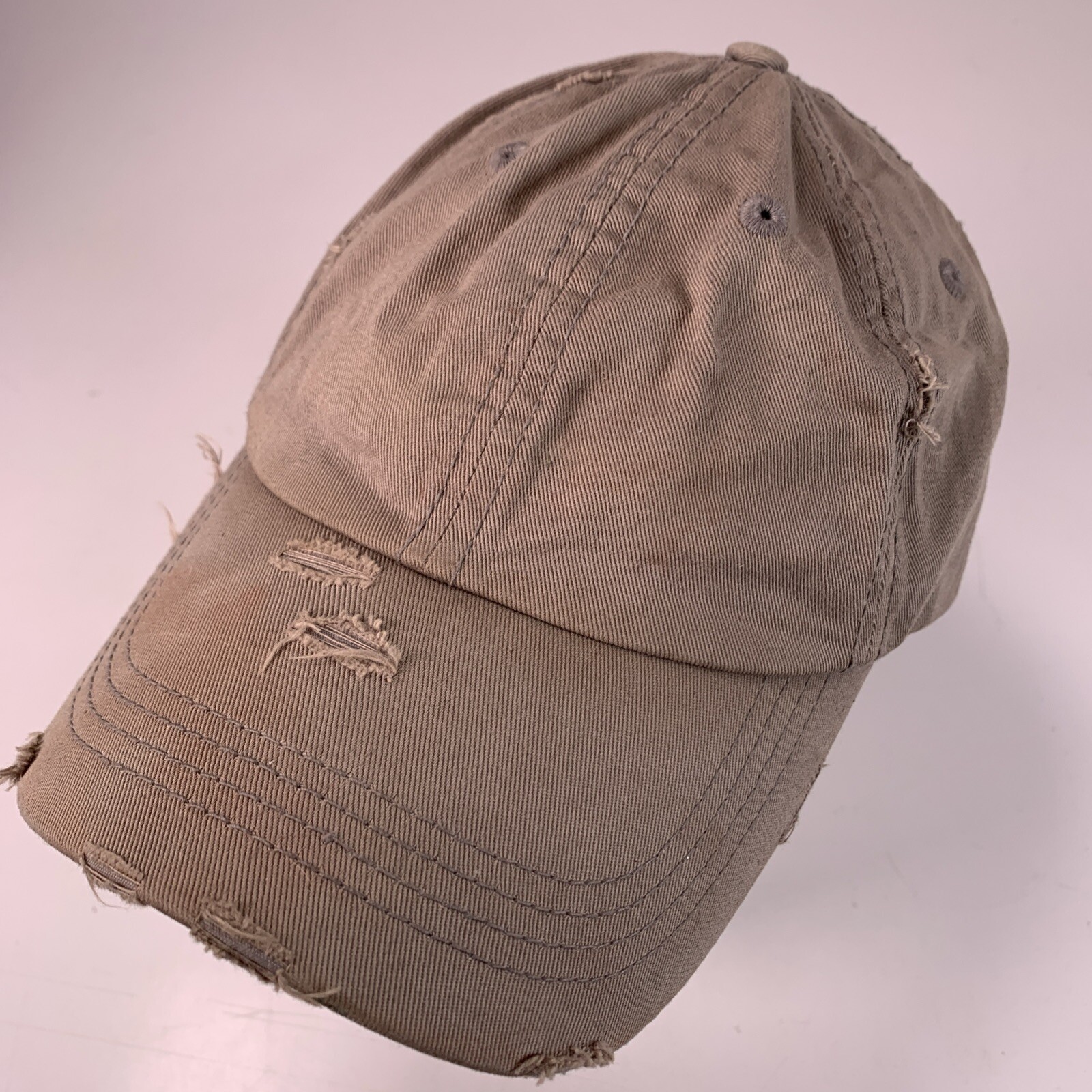 Kbethos Solid Beige Distressed Ball Cap Adjustabl… - image 1