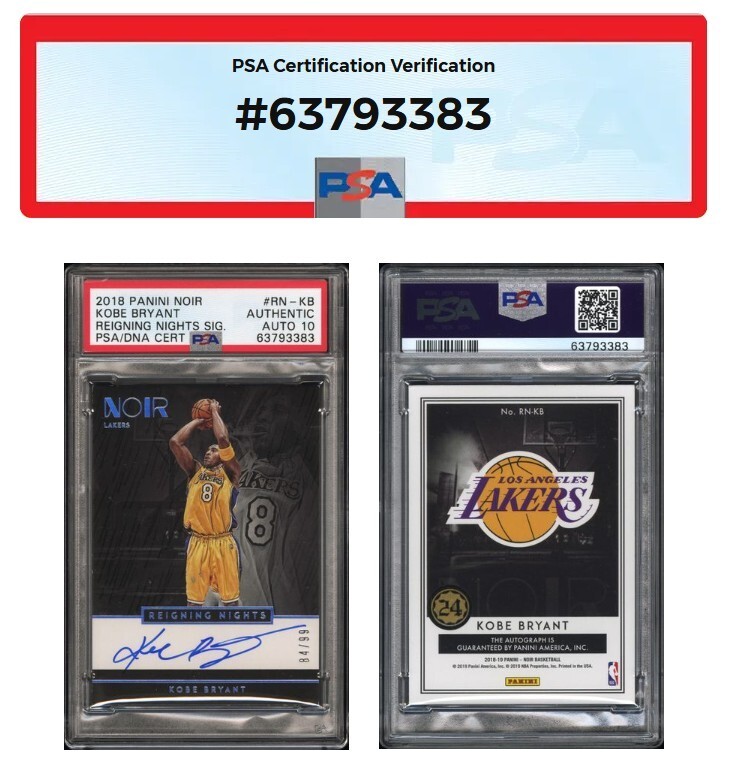 2018 Kobe Bryant Panini Noir AUTO Reigning Nights 84/99 #RN