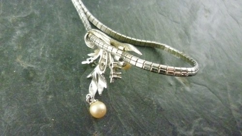 Kette Perle florale Darstellung Blume Blatt 925er Sterling Silber - Picture 5 of 5