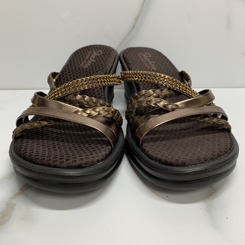 Skechers Womens 10 Cali Rumblers Wild Child Slip On Sandal Pewter Wedge Memory - Picture 5 of 15