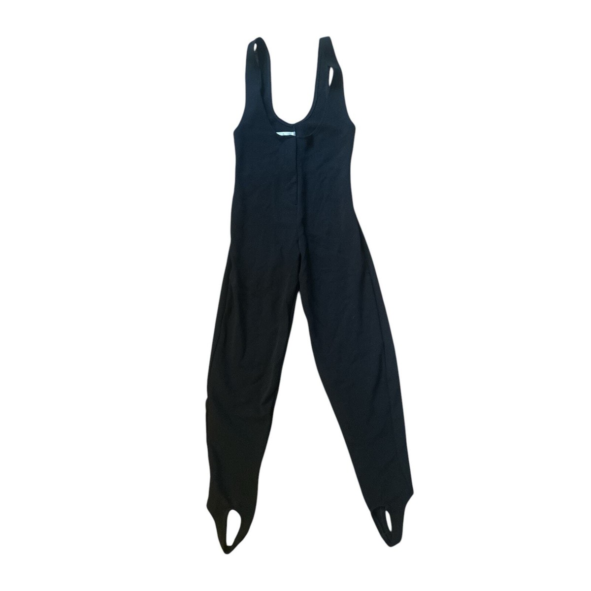 Vintage 1990s Women S V Sport Black Stirrup Nylon Jumpsuit Dance Training  Suit