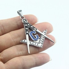 Mens Free Mason Silver Tone Stainless Steel Freemason Symbol Masonic Pendant