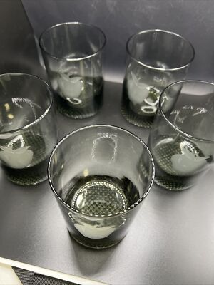 Set Of 5 Smoke Gray Lowball Old Fashioned Etched Fruit Juice  Smoke Gray Lowball Old Fashioned Etched Fruit Juice Barware Whiskey Set Of 5 main image 0