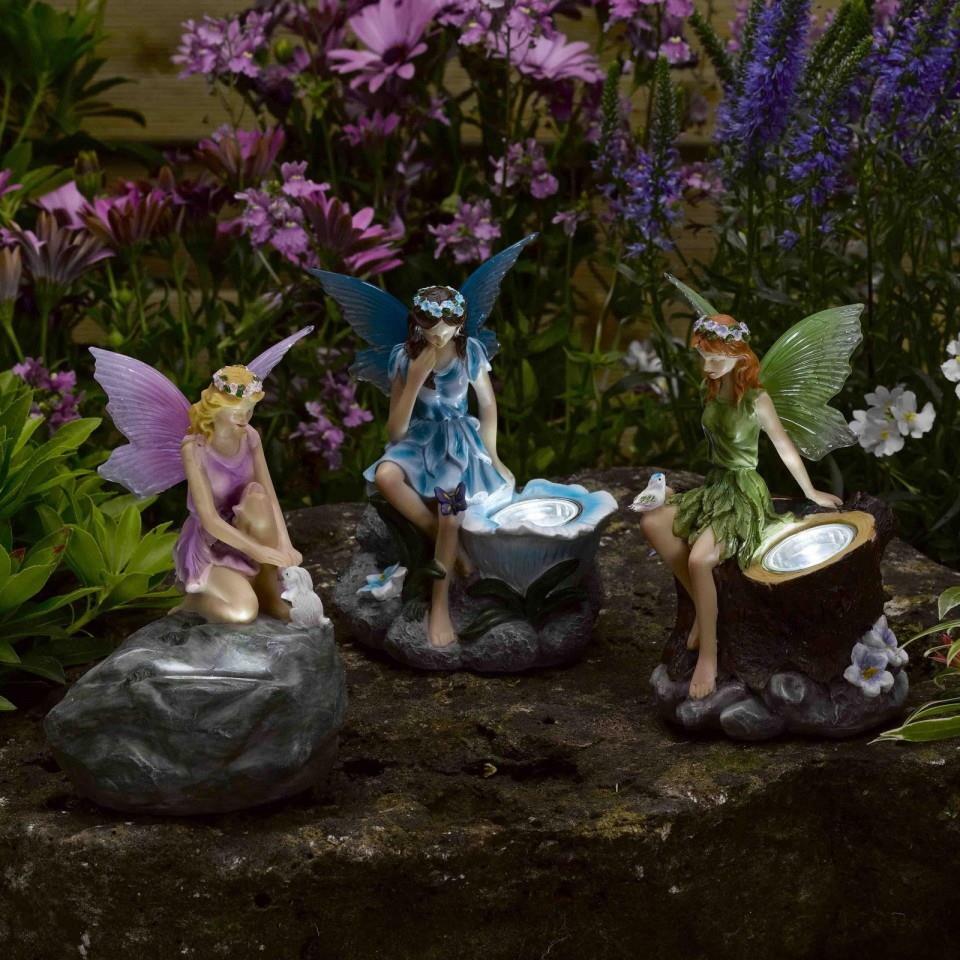 Smart Garden Outdoor Solar Powered LED Illuminated Fairy Statue Spotlights 3PCK