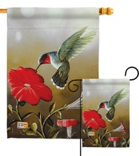 Ruby Hummingbird Birds Spring Garden House Yard Flag Banner