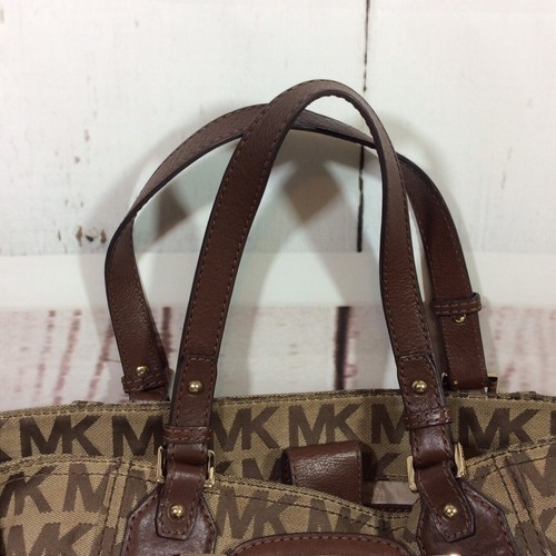 Michael Kors Gansevoort Purse Signature Logo Tote Shoulder Bag Canvas Leather - Picture 7 of 18