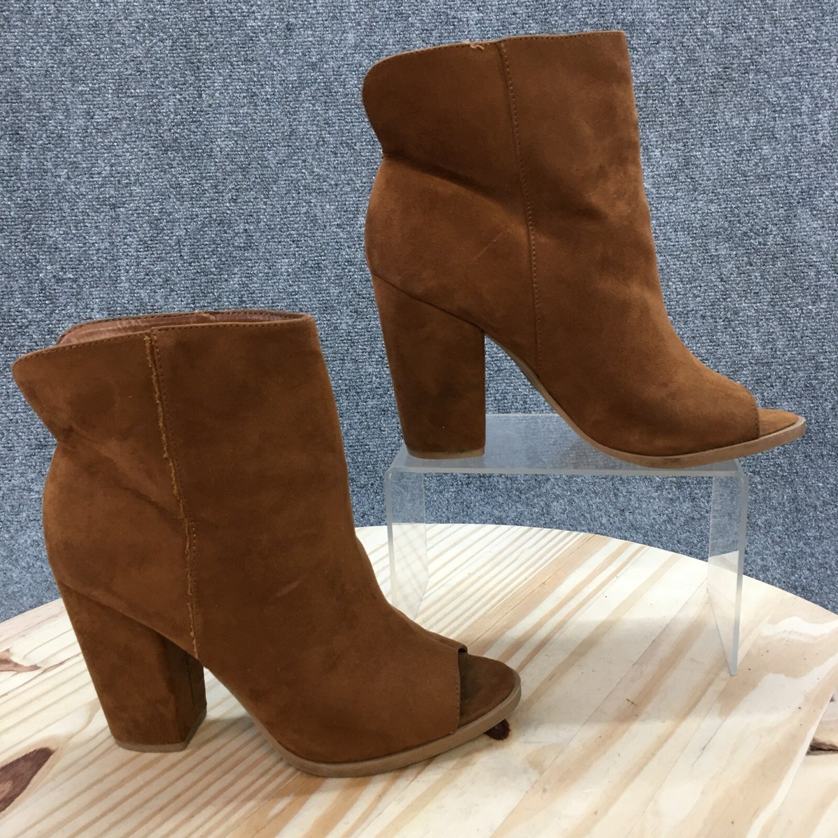 DV Dolce Vita Boots Womens Booties Brown Leather Peep Toe Heeled Casual