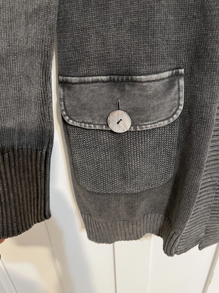 Suéter gris neón Buda 100 % algodón con capucha talla M cárdigan concha botones Foto 3 de 4