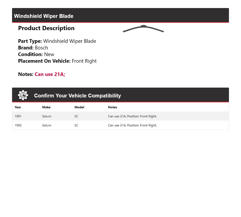 Limpiaparabrisas delantero derecho Saturn SC 1991-1992 Bosch ICON Foto 2 de 4