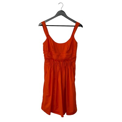 Vintage Prada Smocked Ruched Mini Dress Size 44 Bright Orange