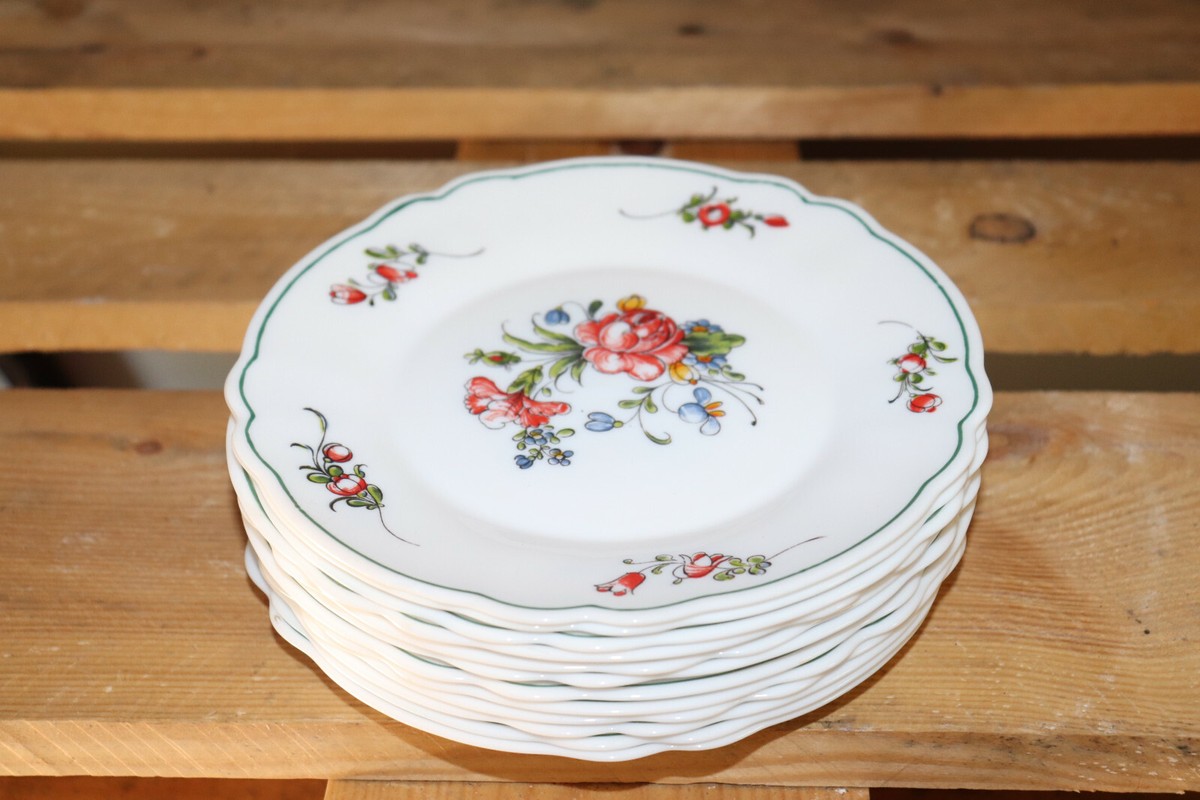 Lot De 7 Assiettes à Dessert Arcopal Vintage - Motif Fleurs (18,8 Cm) - Bon État - Fabriqué En France