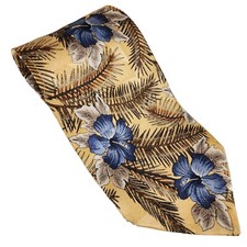 Huntington Men's Silk Tie Made In USA Imported Fabric Floral Hawaiian Pattern