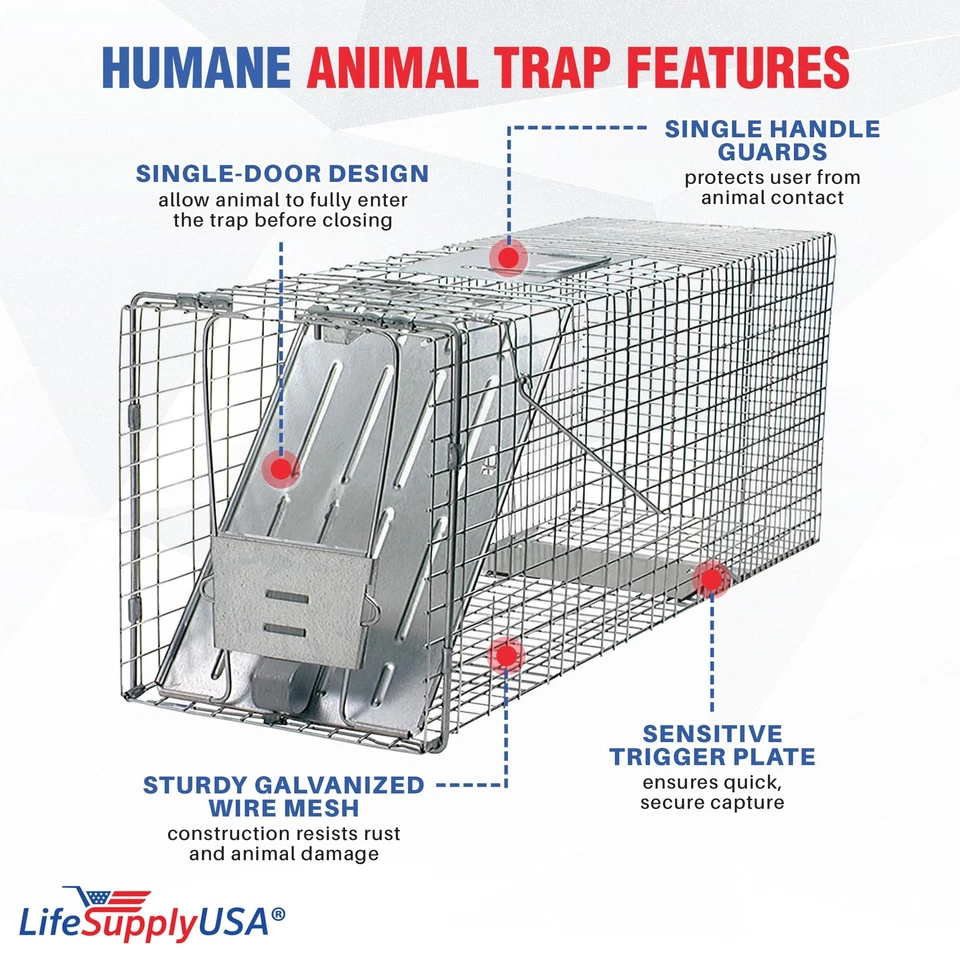 Trampa jaula grande de alta resistencia para animales humanos vivos para zorros mapaches Foto 2 de 4