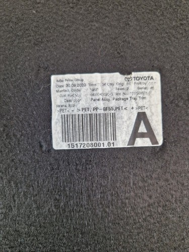 Cache points de vente coffre TOYOTA YARIS XP210 porte chapeau cover Rear tray 64330-K0020-G