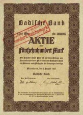 Badische Bank 1923 Mannheim Karlsruhe Pforzheim Kandern Heilbronn Stuttgart 1500