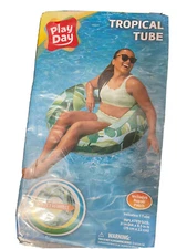 PLAY DAY INFLATABLE SWIMMING TUBE-BLUE/GREEN TROPICAL -FACTORY SEALED PACKAGE