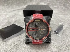 New Diesel DZ7430 Mr Daddy 2.0 Red Silicone Strap Gray Dial Quartz Men's Watch
