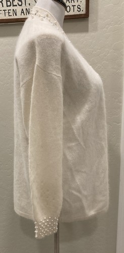 Eugenia by Angenie Winter White Open Cardigan SZ XL 40% Angora Embellished - Picture 7 of 16
