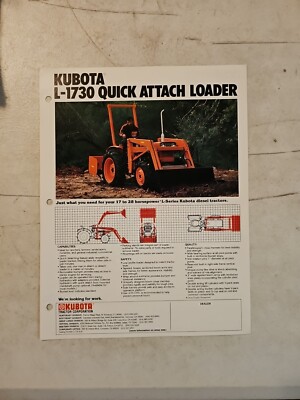 Vintage 1981 Kubota L-1730 Quick Attach Loader Sales Brochure Spec