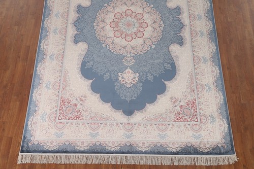 90% Silk Floral Tebriz Traditional Turkish Blue Handmade Living Room Rug 6'x10' - Picture 5 of 12