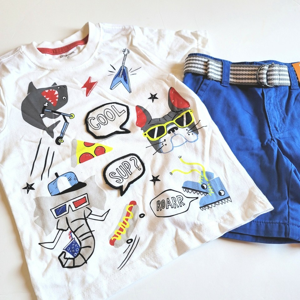 Gymboree Boys 5T Spring Forward Text Pals shark Tee Blue Shorts Set NWT ...