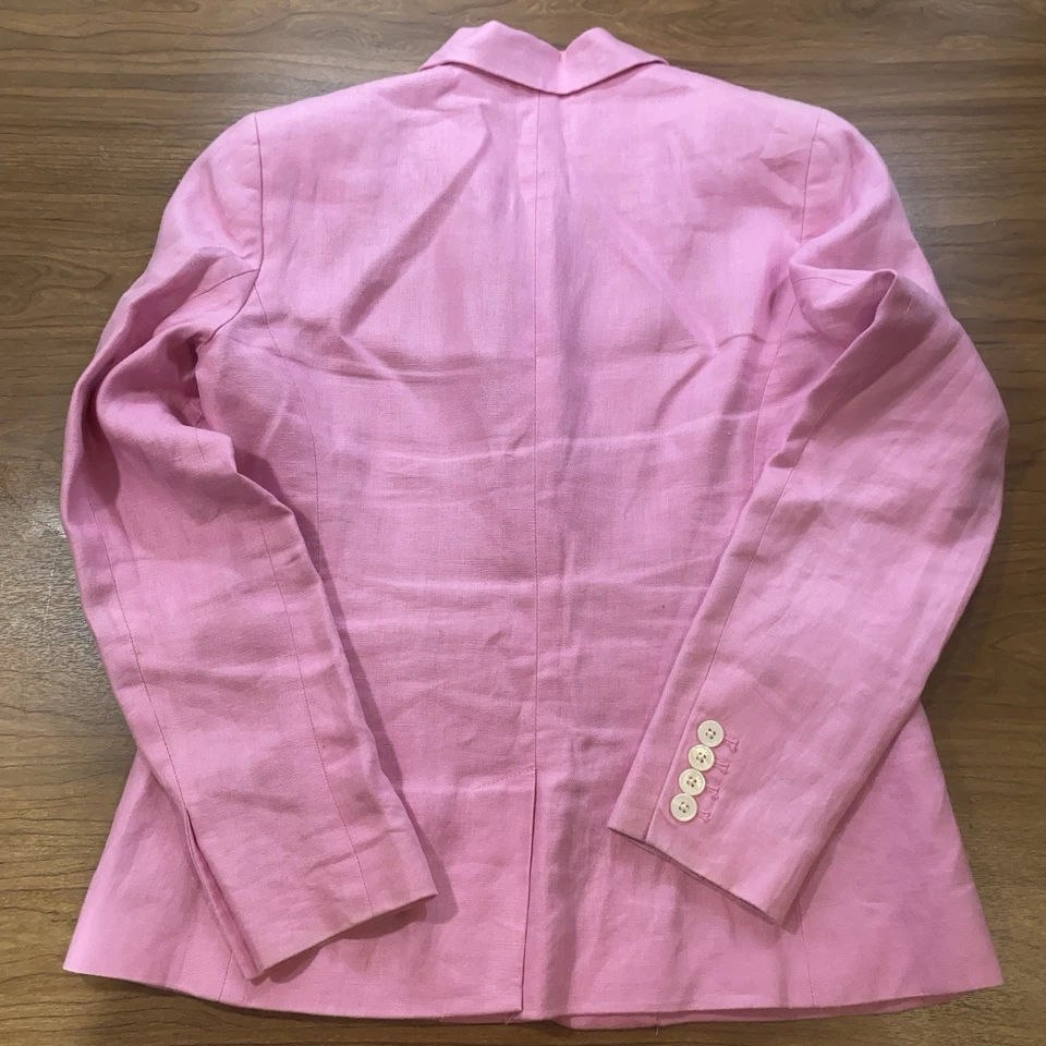 Lauren Ralph Lauren Petite 亚麻西装外套 6P 粉红色定制夹克春季 — 第 3/4 张图片