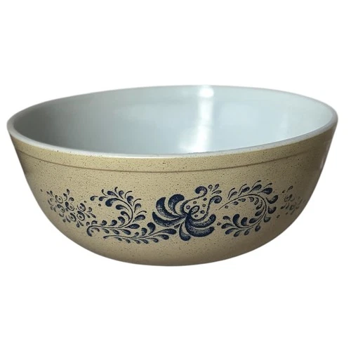 Vintage PYREX Homestead Nesting Mixing Bowl 4 Qt. #404 Blue Tan Retro Kitchen