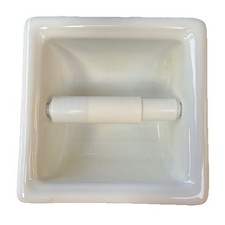 Warm White Ceramic Toilet Paper Holder Wall Recessed Mid Century Modern 6"