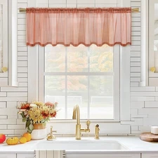 Fall Window Valance Half Window Sheer Curtain Valance Terracotta Rod Pocket V...