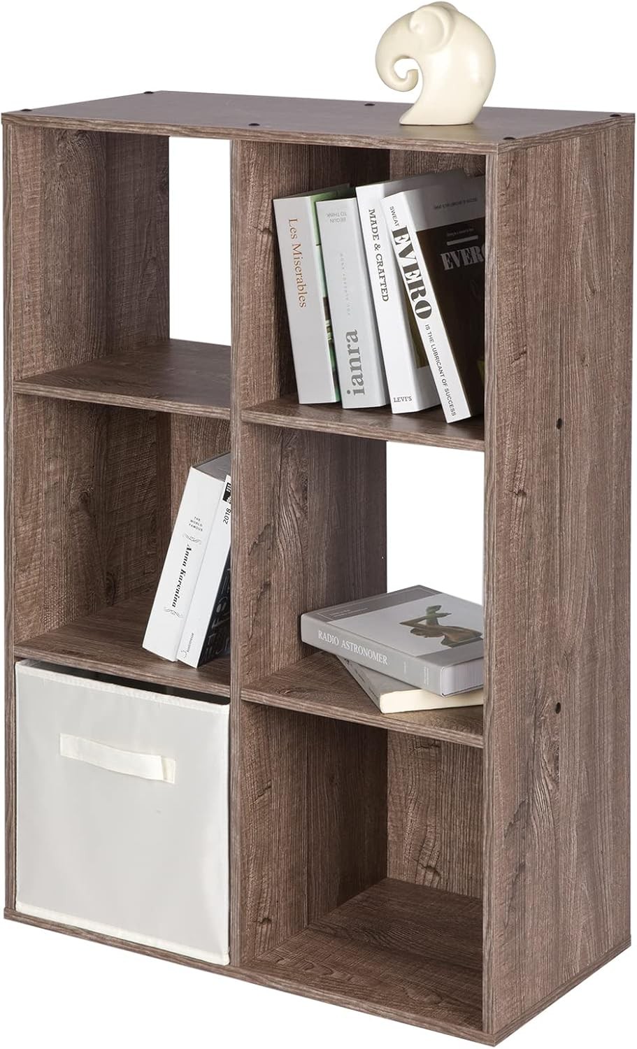 6-Cube Storage Organizer, Wooden 3-Tier Shelf Bookcase