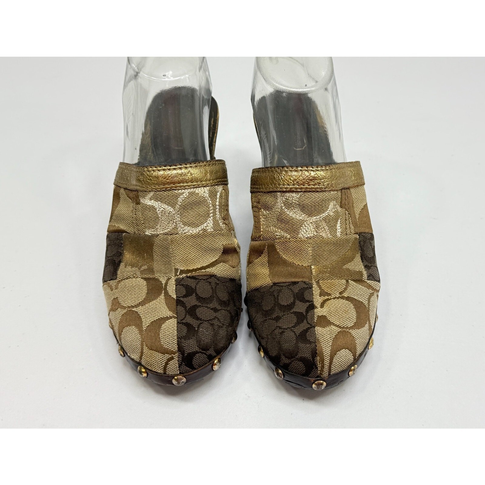 COACH Signature CATERINA Patchwork Studs Womens Wooden Heels Mule Clogs 7.5 thumbnail 11