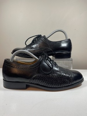 Bally Vintage Bassins schwarz geflochtenes Leder italienische Kappe Zehe Oxford Brogue Größe 7