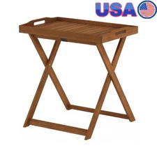 Outdoor Hardwood Tray Table Removable Tray Natural Teak Oil Meranti Wood New