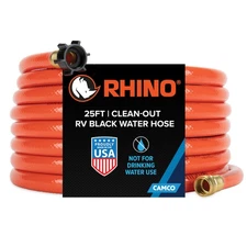Camco Rhino 25Ft Clean-Out Camper  RV Black Water Hose - Features a Heavy-Duty