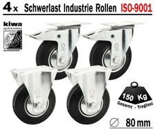 4 x Transport Schwerlast Lenkrollen Gummi Rollen Ø 80mm Br-Bo BS-Rollen GERMANY
